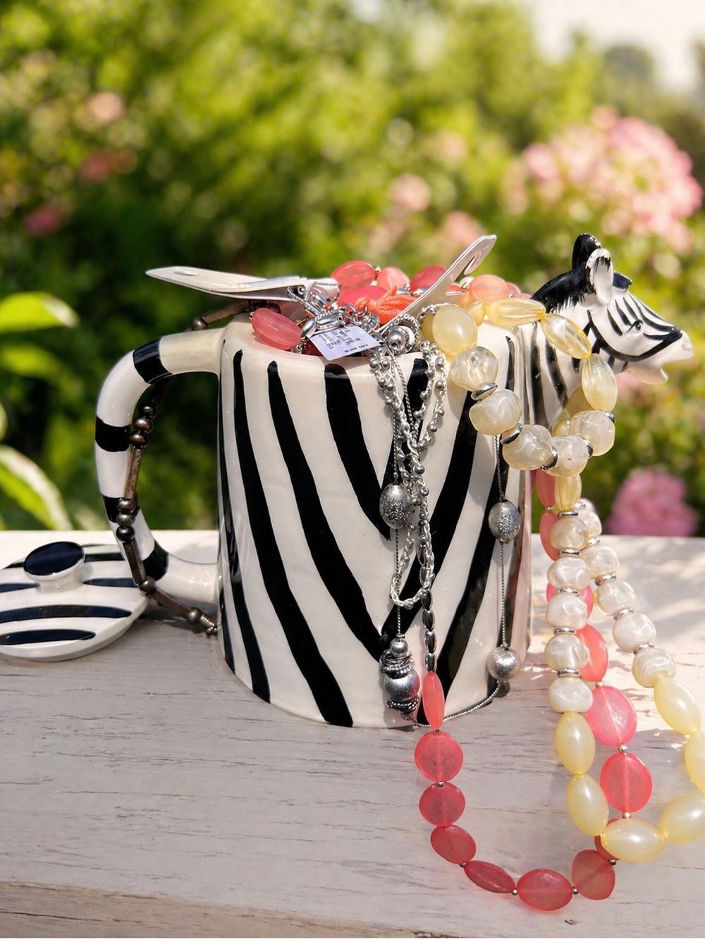 Mystery Jewelry Bundle in Zebra Teapot | Beaded Necklace Lot
